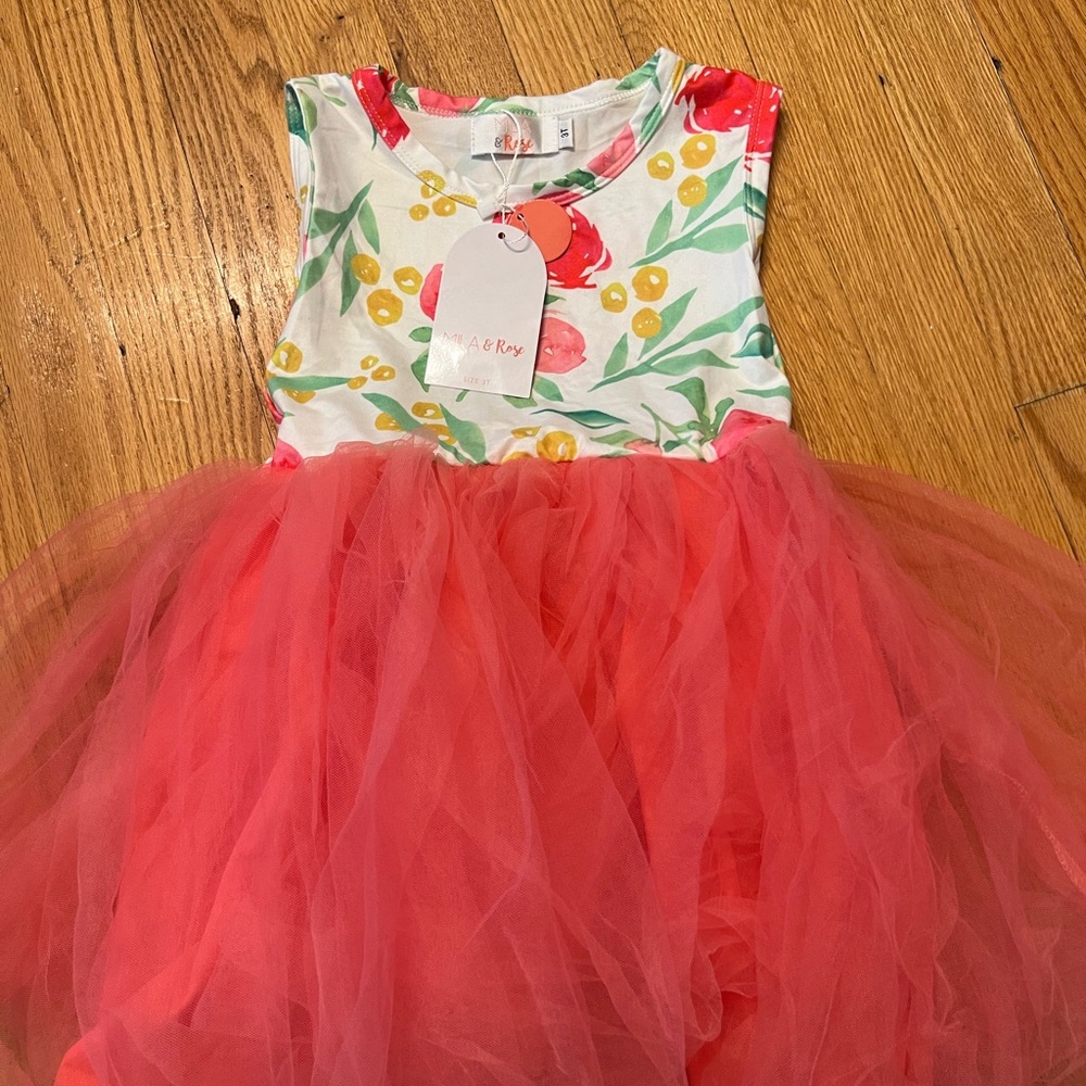 MILA & ROSE Watercolor Tutu Tank Dress Floral and Tulle Dress for Kids
